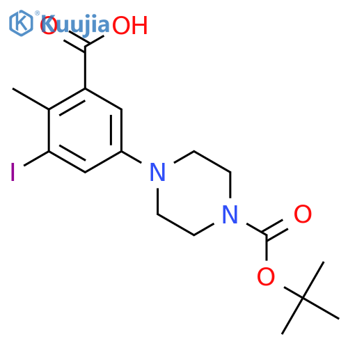 5-{4-(tert-butoxy)carbonylpiperazin-1-yl}-3-iodo-2-methylbenzoic acid structure