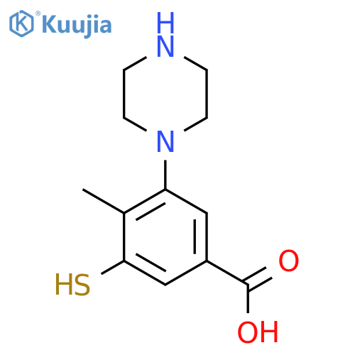 4-Methyl-3-(piperazin-1-yl)-5-sulfanylbenzoic acid structure