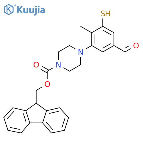 (9H-fluoren-9-yl)methyl 4-(5-formyl-2-methyl-3-sulfanylphenyl)piperazine-1-carboxylate structure