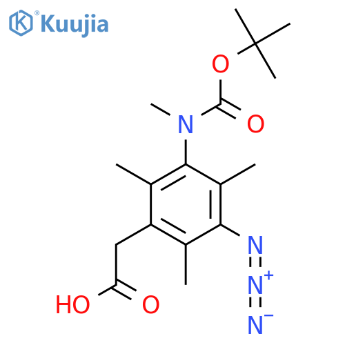2-(3-azido-5-{(tert-butoxy)carbonyl(methyl)amino}-2,4,6-trimethylphenyl)acetic acid structure