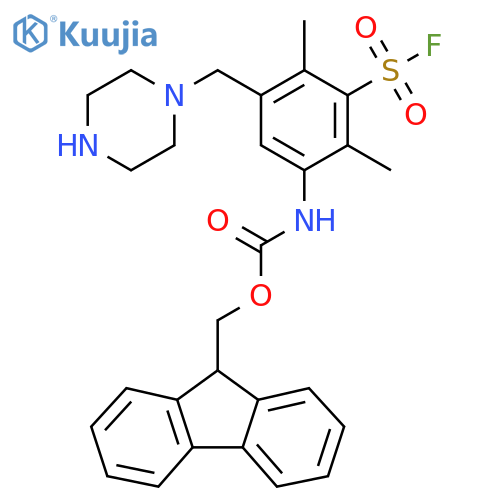 (9H-fluoren-9-yl)methyl N-3-(fluorosulfonyl)-2,4-dimethyl-5-(piperazin-1-yl)methylphenylcarbamate structure