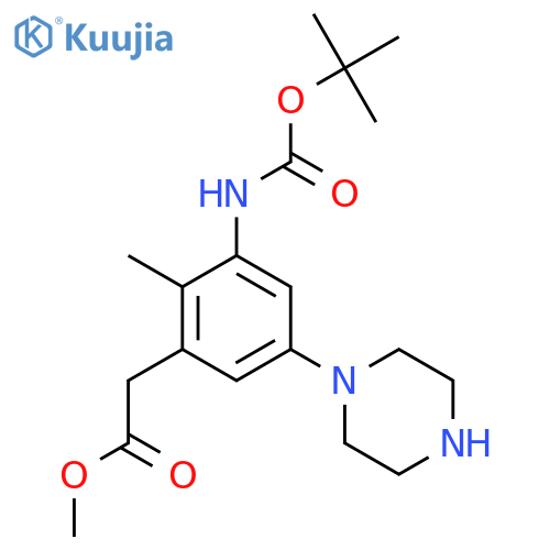 methyl 2-(3-{(tert-butoxy)carbonylamino}-2-methyl-5-(piperazin-1-yl)phenyl)acetate structure