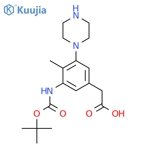 2-(3-{(tert-butoxy)carbonylamino}-4-methyl-5-(piperazin-1-yl)phenyl)acetic acid structure