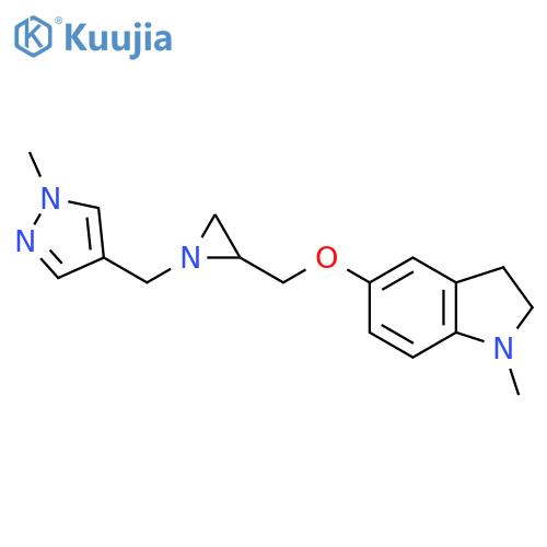 1-methyl-5-({1-[(1-methyl-1H-pyrazol-4-yl)methyl]aziridin-2-yl}methoxy)-2,3-dihydro-1H-indole structure