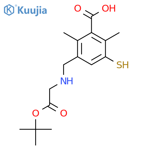 3-({2-(tert-butoxy)-2-oxoethylamino}methyl)-2,6-dimethyl-5-sulfanylbenzoic acid structure