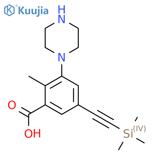 2-Methyl-3-(piperazin-1-yl)-5-[2-(trimethylsilyl)ethynyl]benzoic acid structure