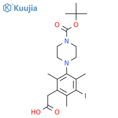 2-(3-{4-(tert-butoxy)carbonylpiperazin-1-yl}-5-iodo-2,4,6-trimethylphenyl)acetic acid structure