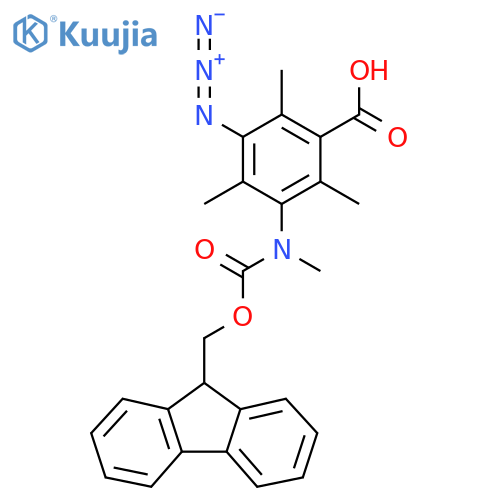 3-azido-5-({(9H-fluoren-9-yl)methoxycarbonyl}(methyl)amino)-2,4,6-trimethylbenzoic acid structure