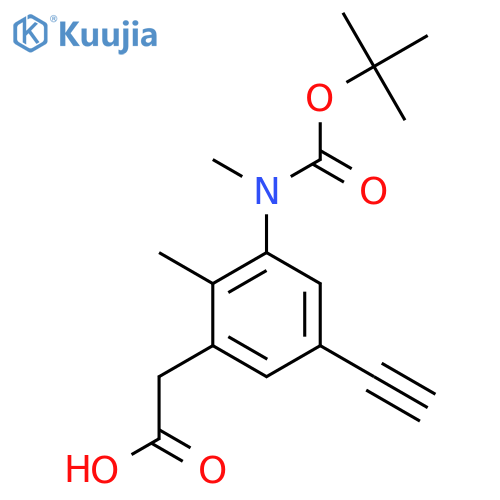 2-(3-{(tert-butoxy)carbonyl(methyl)amino}-5-ethynyl-2-methylphenyl)acetic acid structure