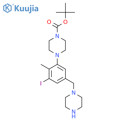 Tert-butyl 4-{3-iodo-2-methyl-5-[(piperazin-1-yl)methyl]phenyl}piperazine-1-carboxylate structure