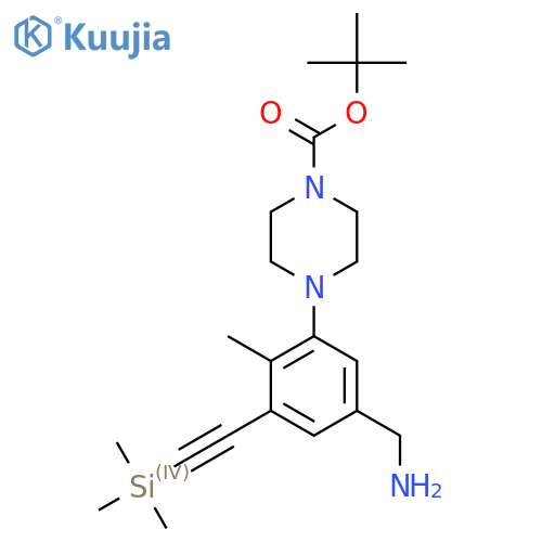 Tert-butyl 4-[5-(aminomethyl)-2-methyl-3-[2-(trimethylsilyl)ethynyl]phenyl]piperazine-1-carboxylate structure