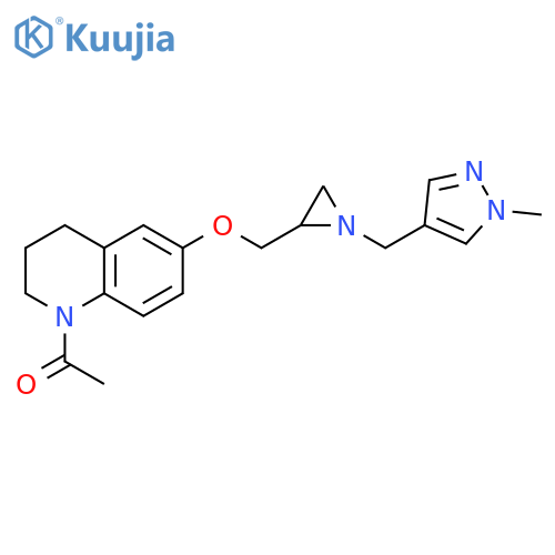 1-[6-[[1-[(1-Methylpyrazol-4-yl)methyl]aziridin-2-yl]methoxy]-3,4-dihydro-2H-quinolin-1-yl]ethanone structure