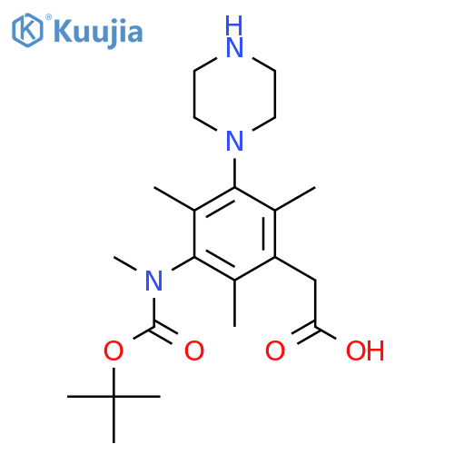 2-(3-{[(Tert-butoxy)carbonyl](methyl)amino}-2,4,6-trimethyl-5-(piperazin-1-yl)phenyl)acetic acid structure