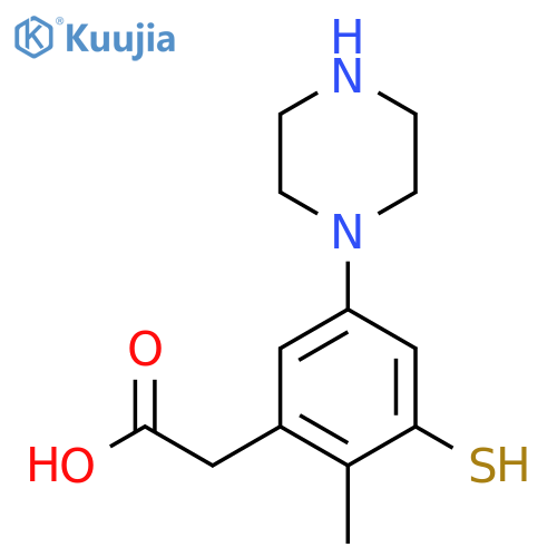 2-[2-Methyl-5-(piperazin-1-yl)-3-sulfanylphenyl]acetic acid structure