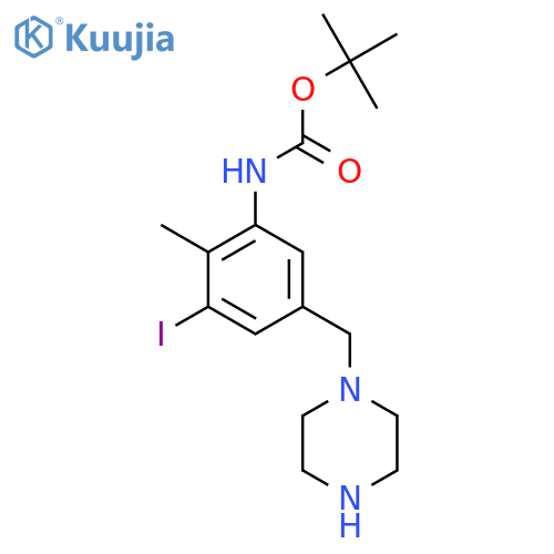 tert-butyl N-{3-iodo-2-methyl-5-(piperazin-1-yl)methylphenyl}carbamate structure