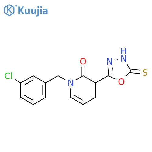 1-[(3-chlorophenyl)methyl]-3-(5-sulfanyl-1,3,4-oxadiazol-2-yl)-1,2-dihydropyridin-2-one structure
