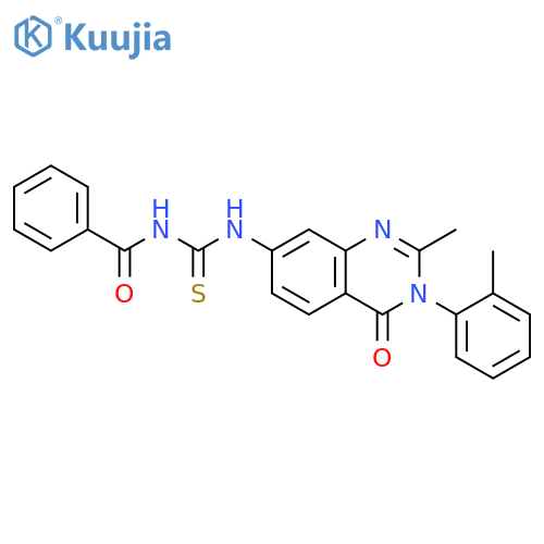 N-[[2-methyl-3-(2-methylphenyl)-4-oxoquinazolin-7-yl]carbamothioyl]benzamide structure