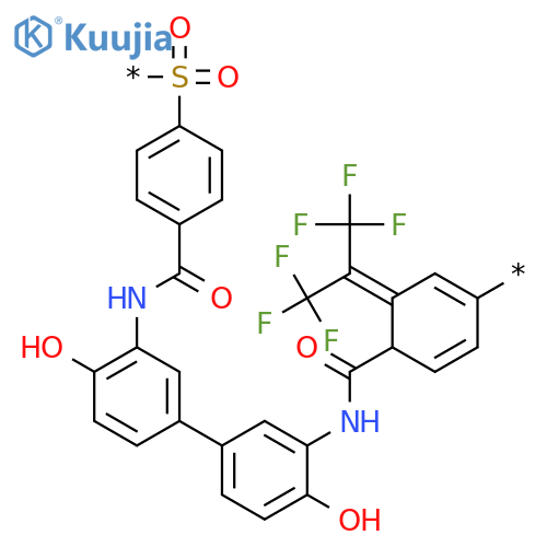 Poly[sulfonyl-1,4-phenylenecarbonylimino(6-hydroxy-1,3-phenylene)[2,2,2-trifluoro-1-(trifluoromethyl)ethylidene](4-hydroxy-1,3-phenylene)iminocarbonyl-1,4-phenylene] structure