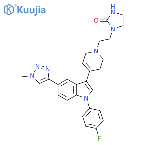 2-Imidazolidinone,1-[2-[4-[1-(4-fluorophenyl)-5-(1-methyl-1H-1,2,3-triazol-4-yl)-1H-indol-3-yl]-3,6-dihydro-1(2H)-pyridinyl]ethyl]- structure