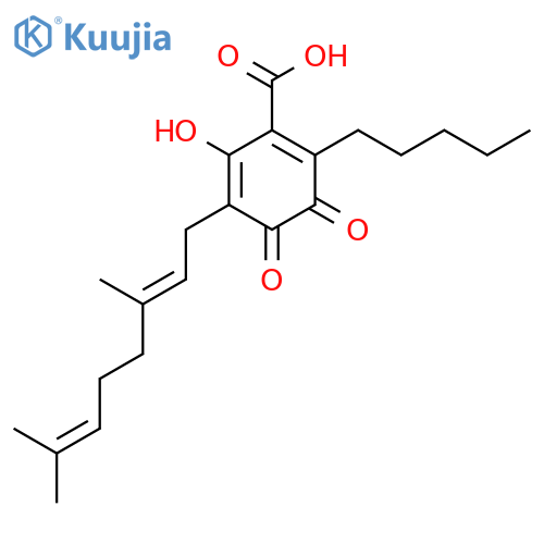 5-[(2E)-3,7-dimethyl-2,6-octadien-1-yl]-4-hydroxy-3,6-dioxo-2-pentyl-1,4-cyclohexadiene-1-carboxylic acid structure