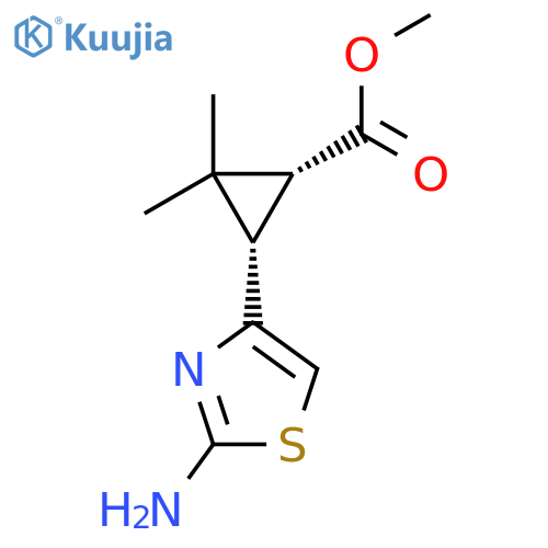 rac-methyl (1R,3S)-3-(2-amino-1,3-thiazol-4-yl)-2,2-dimethylcyclopropane-1-carboxylate, cis structure