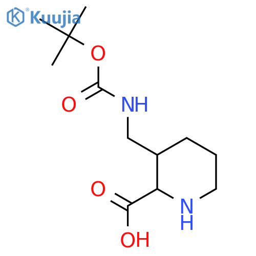 3-({(tert-butoxy)carbonylamino}methyl)piperidine-2-carboxylic acid structure