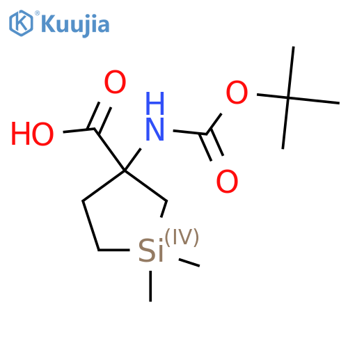 3-{(tert-butoxy)carbonylamino}-1,1-dimethylsilolane-3-carboxylic acid structure