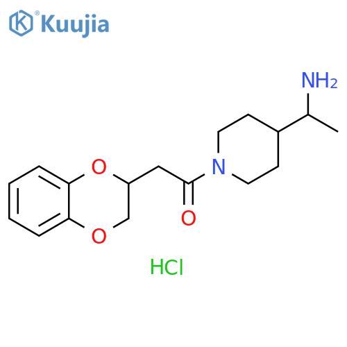 1-4-(1-aminoethyl)piperidin-1-yl-2-(2,3-dihydro-1,4-benzodioxin-2-yl)ethan-1-one hydrochloride structure