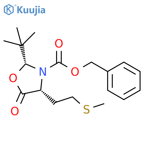 3-Oxazolidinecarboxylic acid,2-(1,1-dimethylethyl)-4-[2-(methylthio)ethyl]-5-oxo-, phenylmethyl ester,(2R,4R)- structure