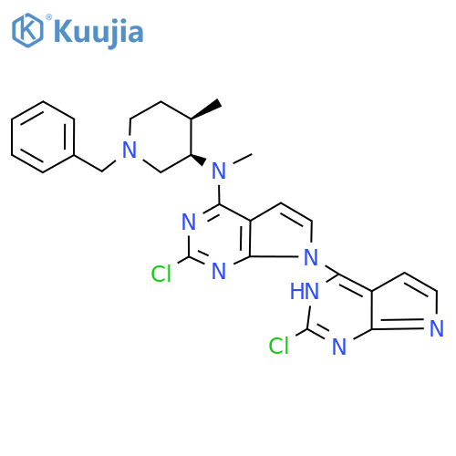 [4,​7'-​Bi-​7H-​pyrrolo[2,​3-​d]​pyrimidin]​-​4'-​amine, 2,​2'-​dichloro-​N-​methyl-​N-​[(3R,​4R)​-​4-​methyl-​1-​(phenylmethyl)​-​3-​piperidinyl]​- structure