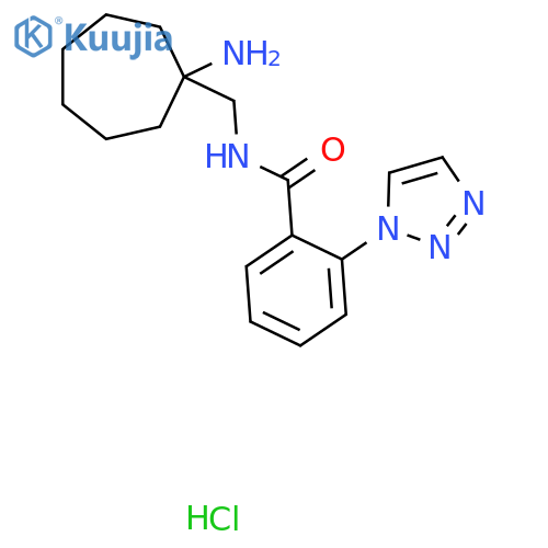 N-(1-aminocycloheptyl)methyl-2-(1H-1,2,3-triazol-1-yl)benzamide hydrochloride structure