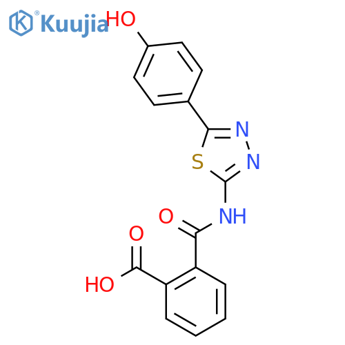 2-{5-(4-hydroxyphenyl)-1,3,4-thiadiazol-2-ylcarbamoyl}benzoic acid structure