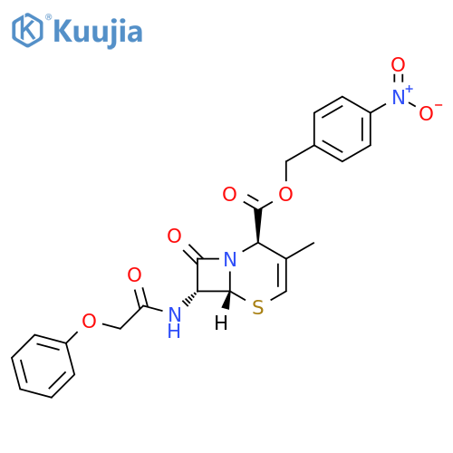 5-thia-1-azabicyclo[4.2.0]oct-3-ene-2-carboxylic acid, 3-methyl-8-oxo-7-(2-phenoxyacetamido)-p-nitrobenzyl ester structure