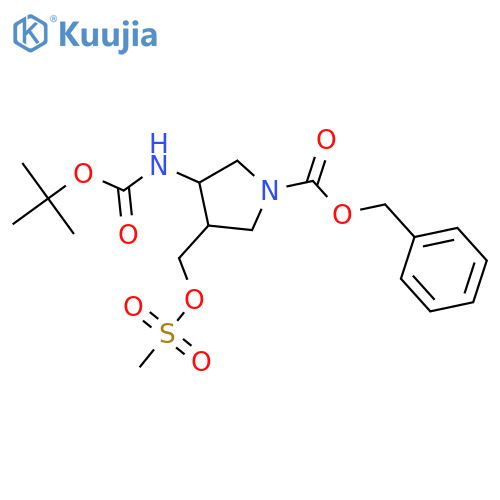 benzyl 3-(tert-butoxycarbonylamino)-4-((methylsulfonyloxy)methyl)pyrrolidine-1-carboxylate structure