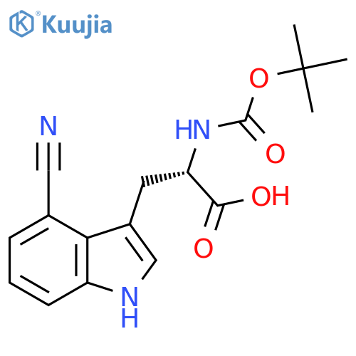 (2S)-2-{(tert-butoxy)carbonylamino}-3-(4-cyano-1H-indol-3-yl)propanoic acid structure