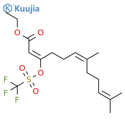 2,6,10-Dodecatrienoic acid, 7,11-dimethyl-3-[[(trifluoromethyl)sulfonyl]oxy]-, ethyl ester, (2E,6Z)- structure