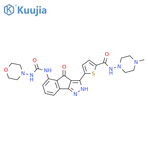 2-Thiophenecarboxamide,5-[2,4-dihydro-5-[[(4-morpholinylamino)carbonyl]amino]-4-oxoindeno[1,2-c]pyrazol-3-yl]-N-(4-methyl-1-piperazinyl)- structure