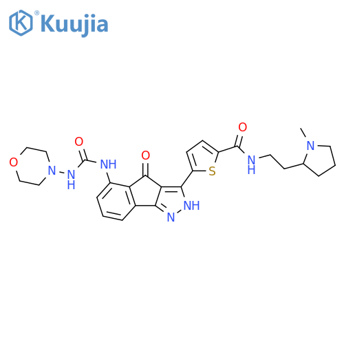 2-Thiophenecarboxamide,5-[2,4-dihydro-5-[[(4-morpholinylamino)carbonyl]amino]-4-oxoindeno[1,2-c]pyrazol-3-yl]-N-[2-(1-methyl-2-pyrrolidinyl)ethyl]- structure