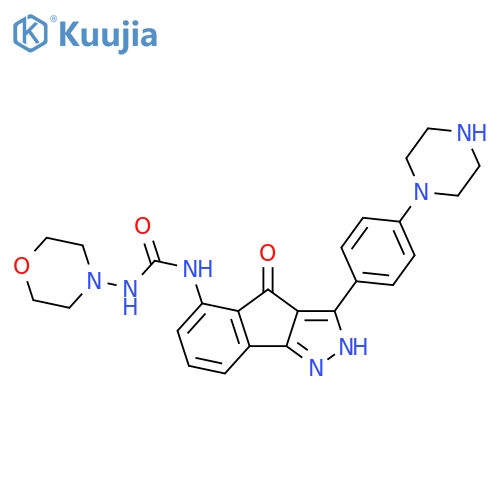 Urea,N-[2,4-dihydro-4-oxo-3-[4-(1-piperazinyl)phenyl]indeno[1,2-c]pyrazol-5-yl]-N'-4-morpholinyl- structure