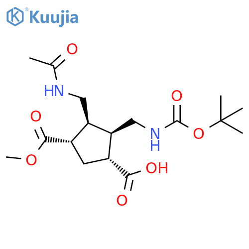 1,3-Cyclopentanedicarboxylic acid,4-[(acetylamino)methyl]-5-[[[(1,1-dimethylethoxy)carbonyl]amino]methyl]-, 3-methyl ester, (1R,3S,4S,5R)-rel- structure