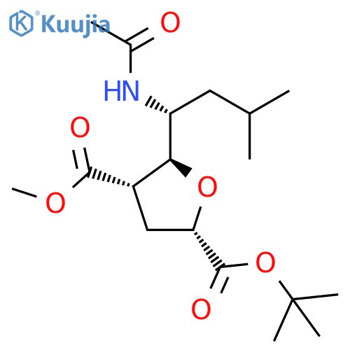 2,4-Furandicarboxylic acid,5-[(1R)-1-(acetylamino)-3-methylbutyl]tetrahydro-, 2-(1,1-dimethylethyl)4-methyl ester, (2S,4S,5S)-rel- structure