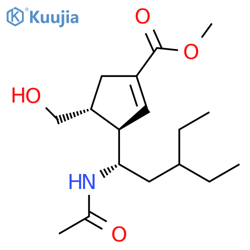 1-Cyclopentene-1-carboxylic acid,3-[(1S)-1-(acetylamino)-3-ethylpentyl]-4-(hydroxymethyl)-, methyl ester,(3R,4R)- structure