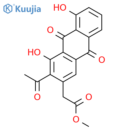 2-Anthraceneacetic acid, 3-acetyl-9,10-dihydro-4,5-dihydroxy-9,10-dioxo-, m ethyl ester (en) structure