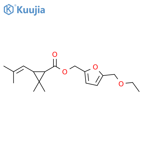 Cyclopropanecarboxylic acid, 2,2-dimethyl-3-(2-methyl-1-propenyl)-,[5-(ethoxymethyl)-2-furanyl]methyl ester structure
