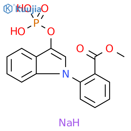 Benzoic acid, 2-[3-(phosphonooxy)-1H-indol-1-yl]-, 1-methyl ester, sodium salt (1:2) structure