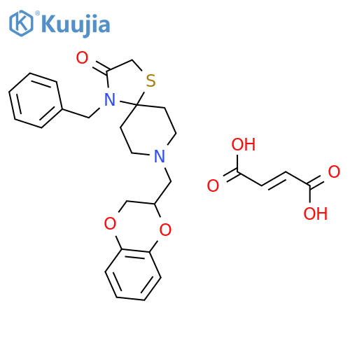 4-benzyl-8-(2,3-dihydro-1,4-benzodioxin-2-ylmethyl)-1-thia-4,8-diazaspiro[4.5]decan-3-one (2E)-but-2-enedioate structure