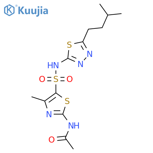 N-(4-methyl-5-{5-(3-methylbutyl)-1,3,4-thiadiazol-2-ylsulfamoyl}-1,3-thiazol-2-yl)acetamide structure