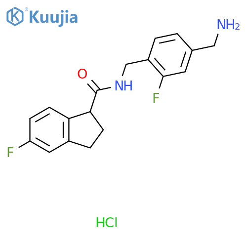N-{4-(aminomethyl)-2-fluorophenylmethyl}-5-fluoro-2,3-dihydro-1H-indene-1-carboxamide hydrochloride structure