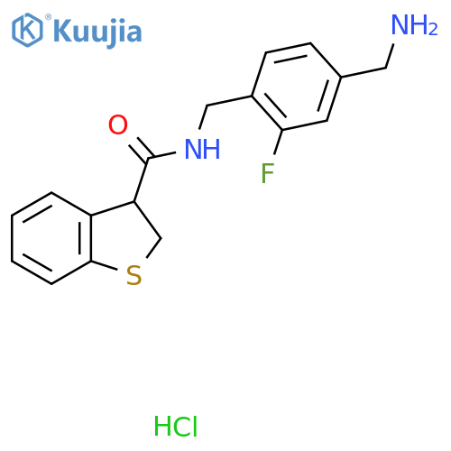N-{4-(aminomethyl)-2-fluorophenylmethyl}-2,3-dihydro-1-benzothiophene-3-carboxamide hydrochloride structure
