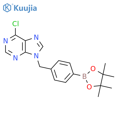 (4-((6-Chloro-9H-purin-9-yl)methyl)-phenyl)boronic acid pinacol ester structure